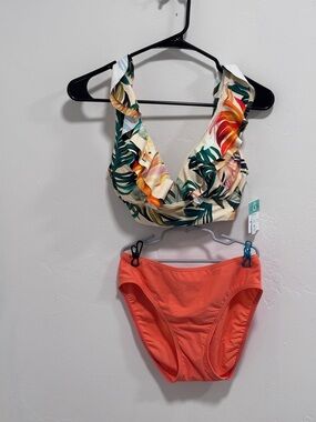 Tropical Ruffle Bikini Set in Coral and Cream